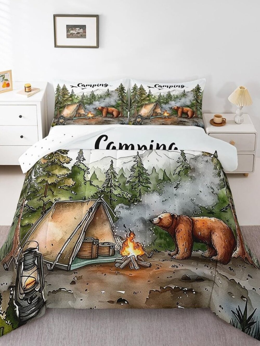 RV Camper King Bedding Set,Kids Camping Decor Comforter Set for Travel